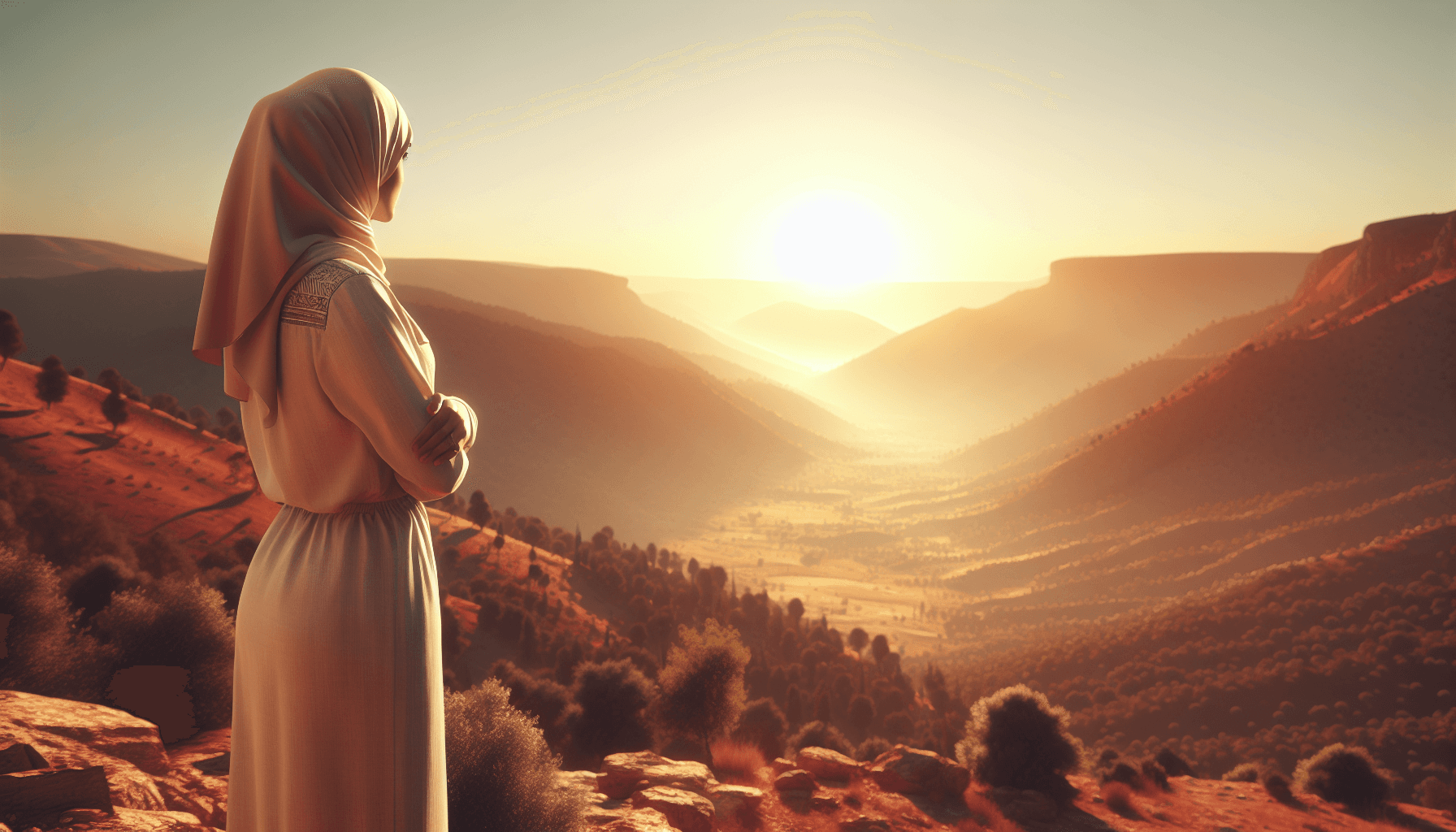 purpose and stress management - person standing confidently on a calm mountain overlook at golden hour looking out at a peaceful valley